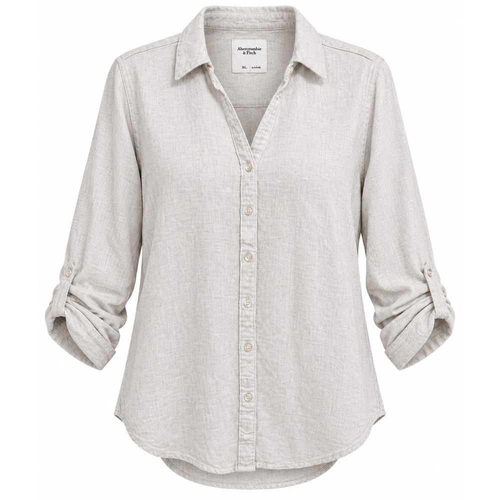 Abercrombie & Fitch Womens Large Boyfriend Button Front Shirt Linen Blend Casual - Picture 2 of 12